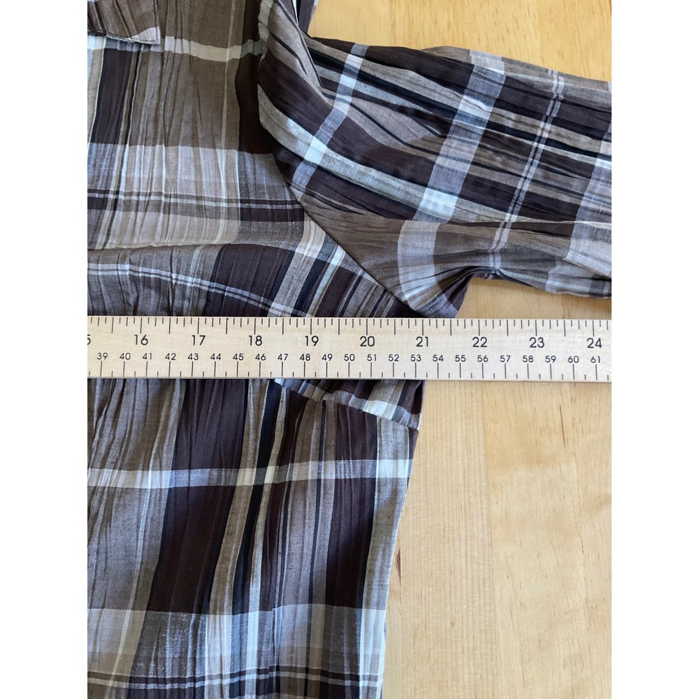 Christopher & Banks Brown Plaid Crinkle 3/4 Roll Tab Sleeve Button Up Shirt XL - Picture 5 of 8